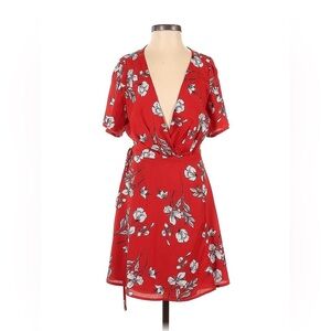 NEW Windsor Bright Red White Floral Flutter Wrap Mini Dress $118 M
